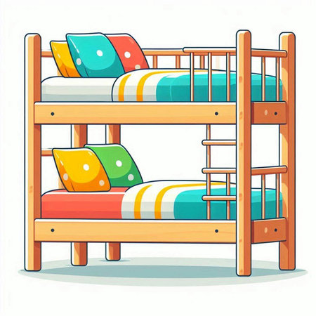 Bunk bed with pillows. Vector illustration in cartoon style.のイラスト素材