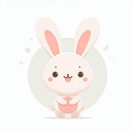 Cute cartoon bunny on white background. Hand drawn vector illustration.のイラスト素材