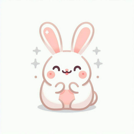 Cute cartoon bunny with stars on white background. Vector illustration.のイラスト素材