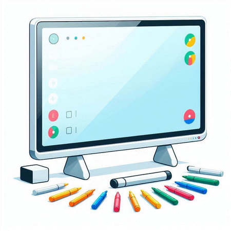Computer screen with colorful markers on a white background. Vector illustration.のイラスト素材
