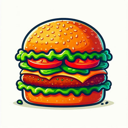 Cartoon hamburger isolated on a white background. Vector illustration.のイラスト素材