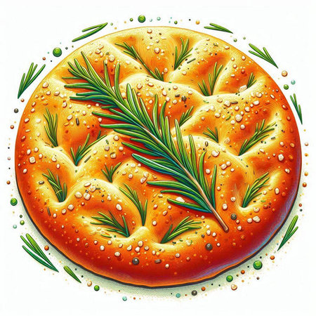 Illustration of a round pizza with rosemary on a white backgroundのイラスト素材