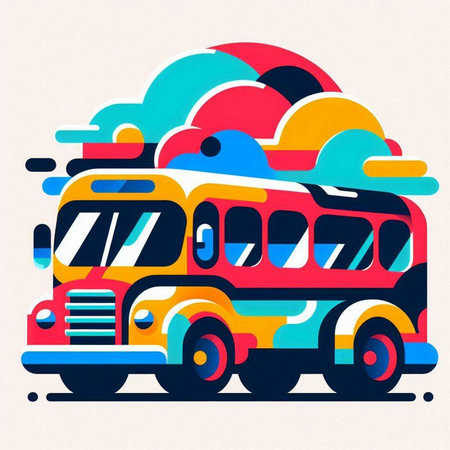 School bus with clouds in the sky. Vector illustration of a school bus.のイラスト素材