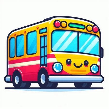 Cartoon school bus. Vector illustration of a cute school bus.のイラスト素材