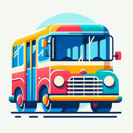 Retro school bus on a white background. Vector illustration in flat style.のイラスト素材