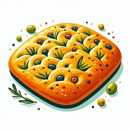 Illustration of a freshly baked pie with olives and rosemaryのイラスト素材