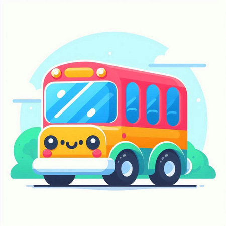 Cute school bus. Vector illustration in cartoon style on a white background.のイラスト素材