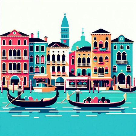 Venice, Italy. Vector illustration in retro style. Can be used as background.のイラスト素材
