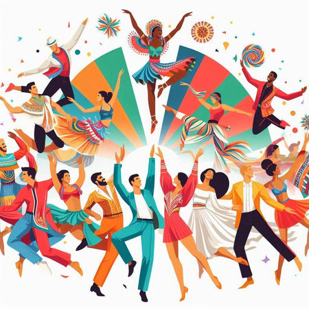 Dancing people. Group of dancing people. Vector illustration in flat styleのイラスト素材