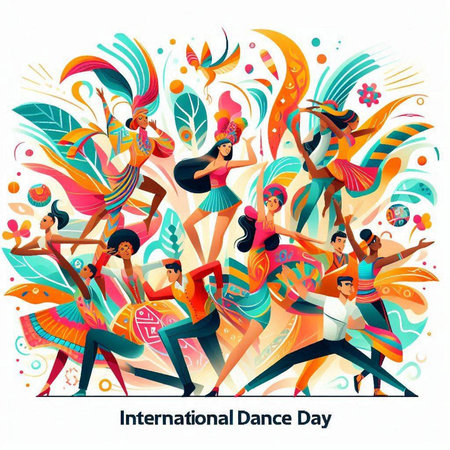 International Day of Living Colorful Flat Vector Illustration with Dancing Peopleのイラスト素材