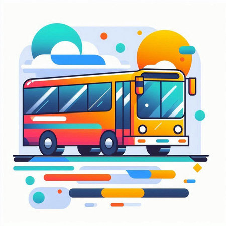 Bus on the road. Vector illustration in flat style. Colorful vector illustration.のイラスト素材