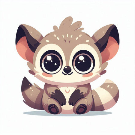 Cute cartoon raccoon with big eyes. Vector illustration isolated on white background.のイラスト素材