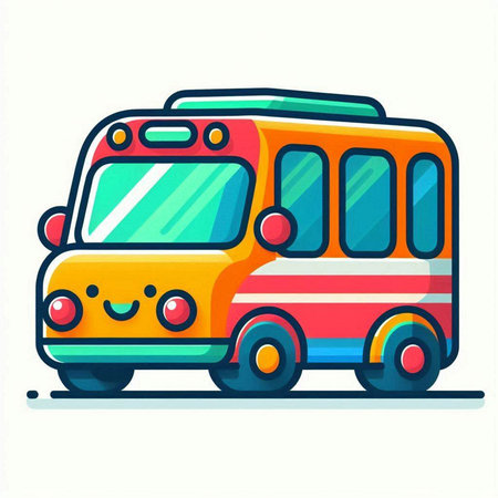 School bus cartoon vector illustration. Back to school concept. Flat design.のイラスト素材
