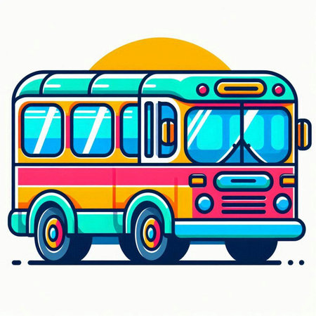 Colorful school bus on a white background. Vector illustration in flat style.のイラスト素材