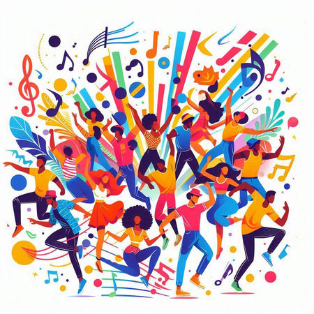 Dancing people. Colorful vector illustration in flat cartoon style.のイラスト素材