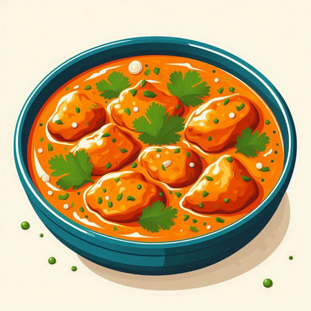 Vector illustration of meatballs in tomato sauce with parsley in a bowlのイラスト素材