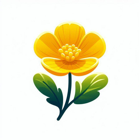 Yellow flower with green leaves on a white background. Vector illustration.のイラスト素材