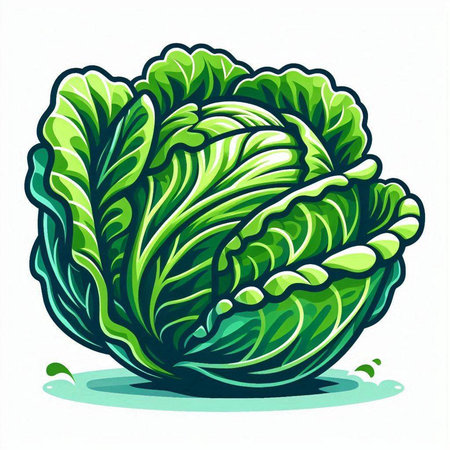 Vector illustration of fresh cabbage isolated on white background. Cartoon style.のイラスト素材