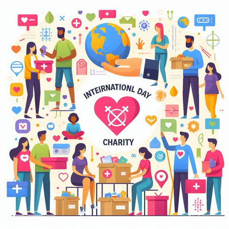 International Day of Charity Concept with Flat Icons. Vector Illustrationのイラスト素材
