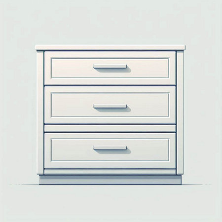 Illustration of a white wooden chest of drawers on a gray backgroundのイラスト素材