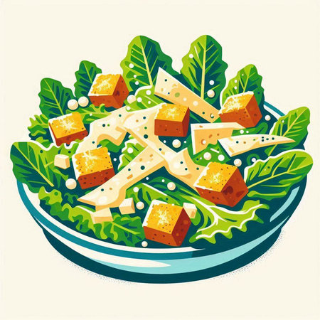 Salad with cheese, lettuce and arugula. Vector illustrationのイラスト素材