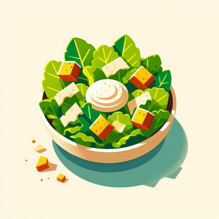Vegetable salad in a bowl on a light background. Vector illustration.のイラスト素材