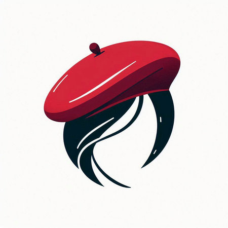 Red beret with long hair on white background. Vector illustration.のイラスト素材