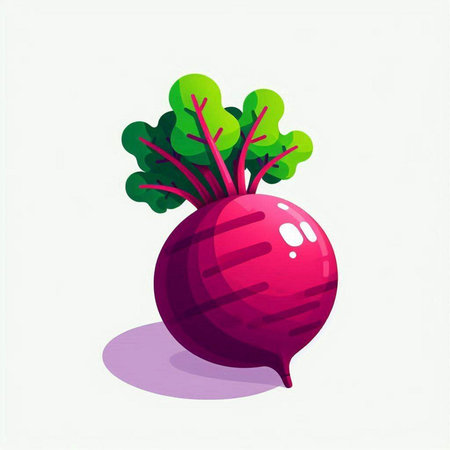 Beetroot with green leaves. Vector illustration in flat style.のイラスト素材