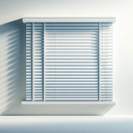 Window with blinds on white wall. 3d render illustration.のイラスト素材