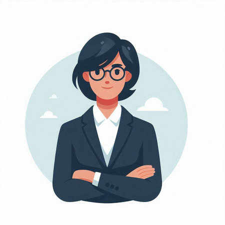 Businesswoman in a suit and glasses. Portrait of a businesswoman. Vector illustration.のイラスト素材