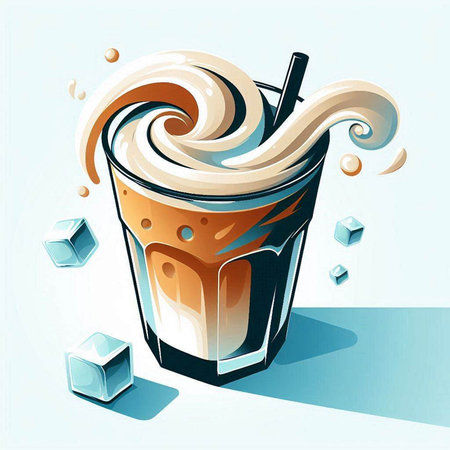 Iced coffee in glass with ice cubes and straw. Vector illustration.のイラスト素材