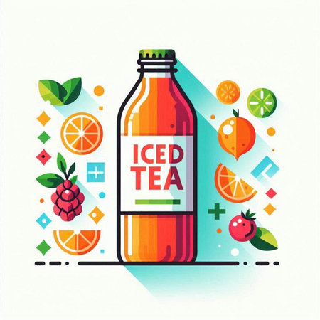 Bottle of lemonade with fresh fruits. Flat vector illustration.のイラスト素材