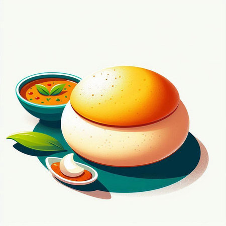 Illustration of a Hamburger with a Bowl of Spicy Sauceのイラスト素材