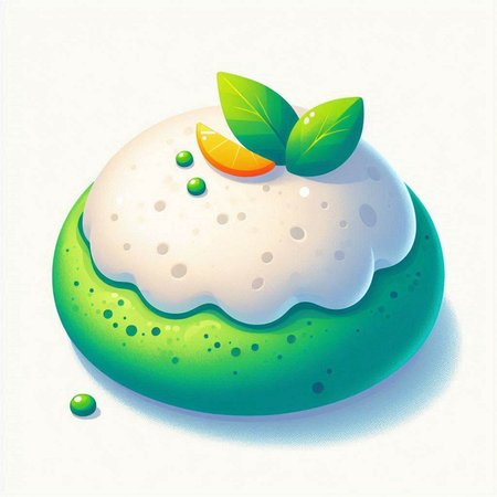 Illustration of a green cake with orange and green leaves on a white backgroundのイラスト素材