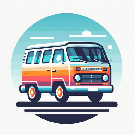 Retro van. Vector illustration in flat design style. Retro car.のイラスト素材