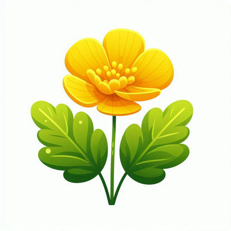 Yellow flower with green leaves on a white background. Vector illustration.のイラスト素材