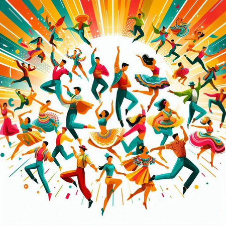 Dancing people. Vector illustration of a group of dancing people.のイラスト素材