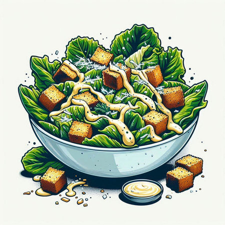 Illustration of salad with croutons and mayonnaise.のイラスト素材