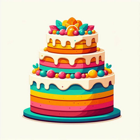 Colorful birthday cake isolated on a white background. Vector illustration.のイラスト素材