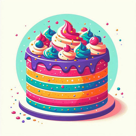 Birthday cake with whipped cream and candies. Vector illustration.のイラスト素材