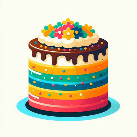 Birthday cake with colorful icing. Vector illustration in cartoon style.のイラスト素材