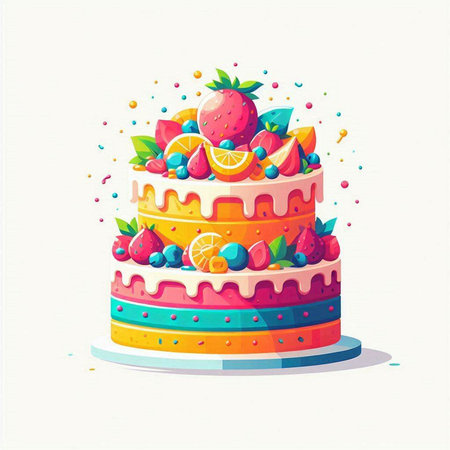 Cake with fruits and berries. Vector illustration on white background.のイラスト素材