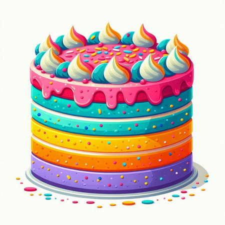 Birthday cake isolated on white background. Colorful vector illustration.のイラスト素材