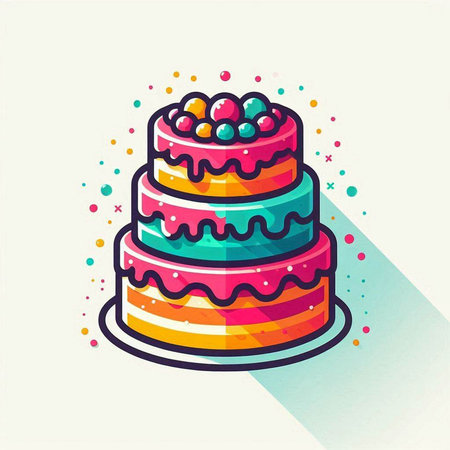 Birthday cake icon, vector illustration. Flat design style with long shadowのイラスト素材