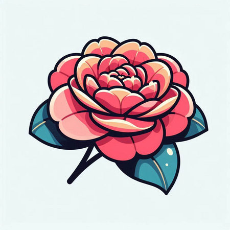 Camellia flower. Hand drawn vector illustration on white background.のイラスト素材