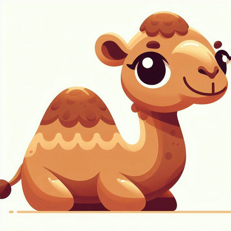 Cute cartoon camel sitting on the ground. Vector illustration of a camel.のイラスト素材