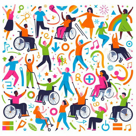 Handicapped people in different activities. Flat style vector illustration.のイラスト素材