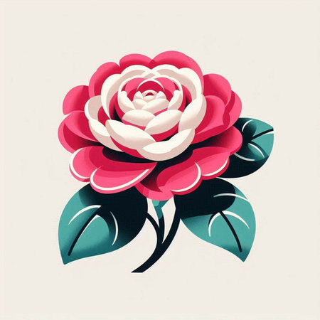 Beautiful red and white camellia flower. Vector illustration.のイラスト素材