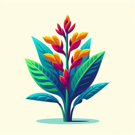Illustration of a tropical plant with colorful leaves, vector illustration.のイラスト素材