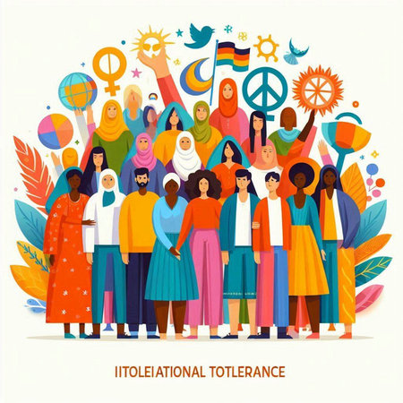 International Day of Peace. Group of multiethnic people. Vector illustrationのイラスト素材